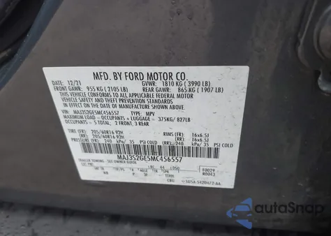 2021 Ford Ecosport Se from USA, damaged, VIN MAJ3S2GE5MC456557